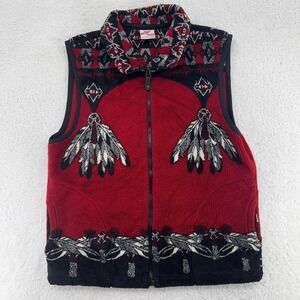 vtg MILTON FUNWEAR NATIVE DREAMCATCHER AZTEC FLEECE FULL-ZIP SWEATER VEST MEDIUM